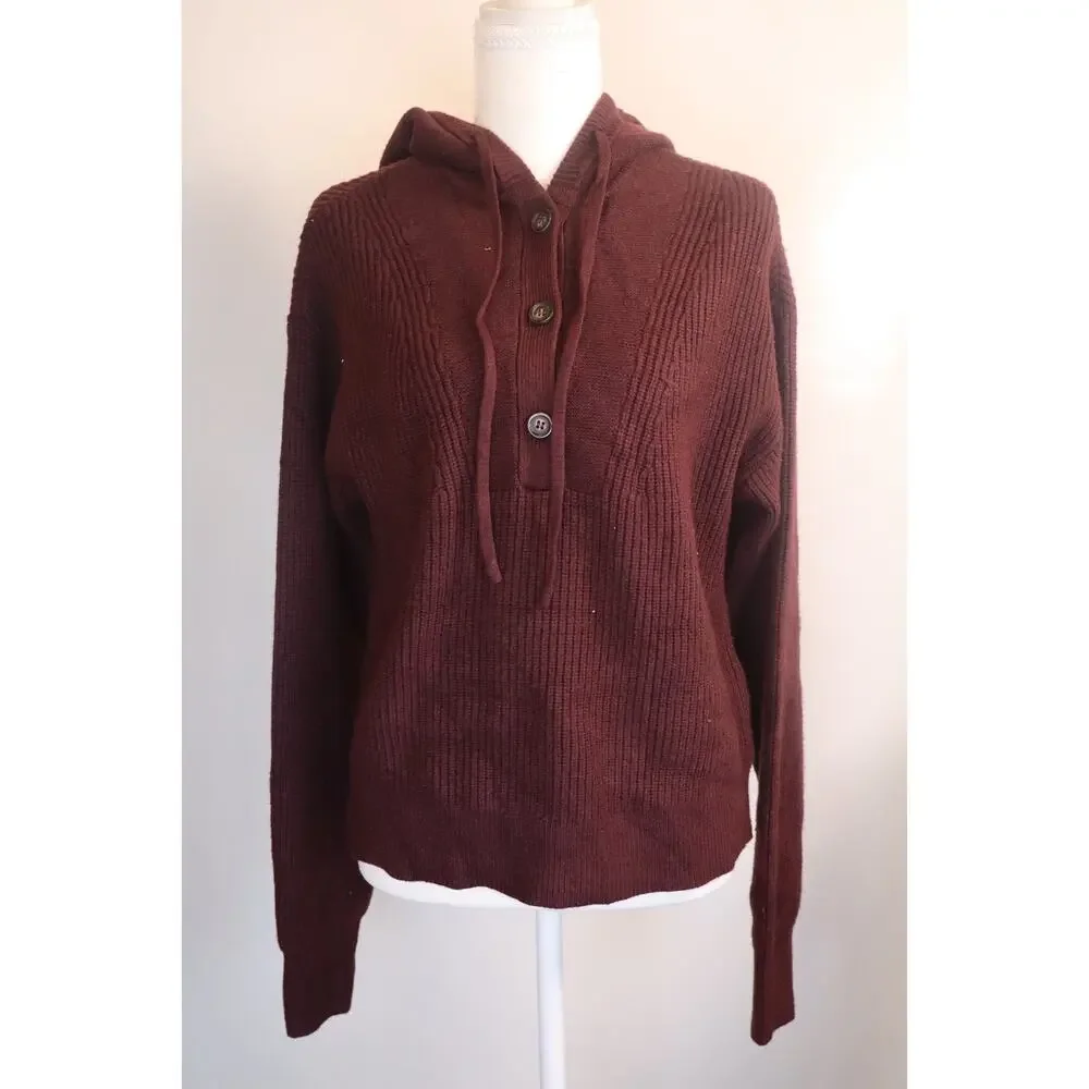NEW Thread & Supply Dolly Zinfandel Maroon Red Ribbed Hoodie Sweater Size S